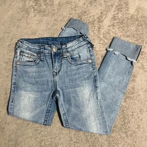 True Religion Girls Blue Denim Jeans Skinny Wash Distressed Size 7 (F6)